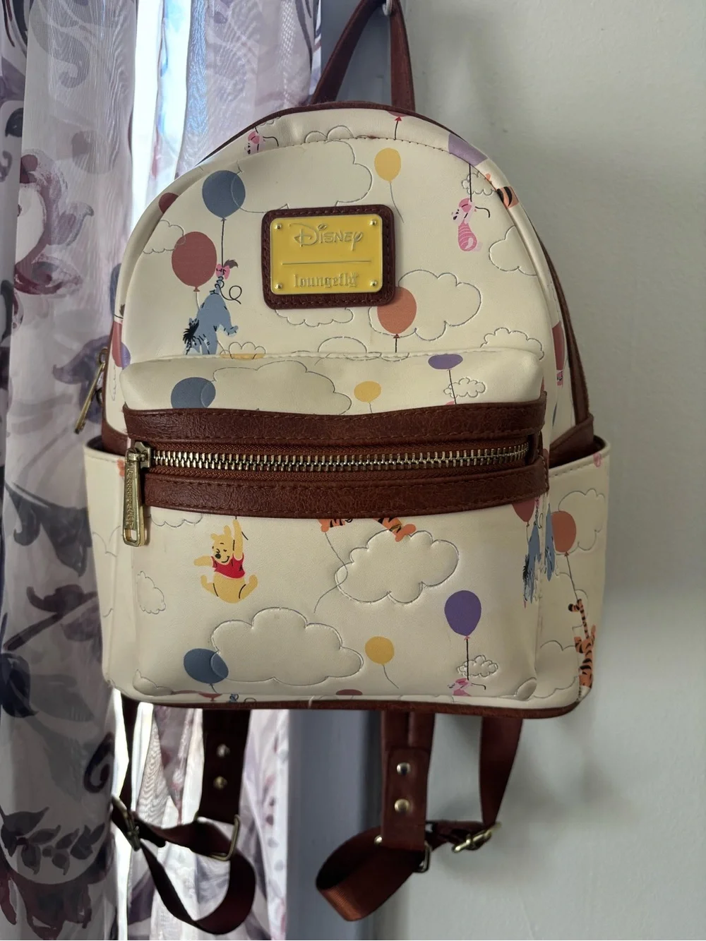 Loungefly Cream Winnie the Pooh Balloon Mini Backpack with Brown Trim